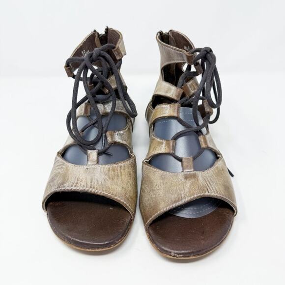 Bed Stu ROAN Taupe Leather Flat Gladiator Sandals Women's Sz 8 Lace Up/Back Zip - Picture 2 of 10